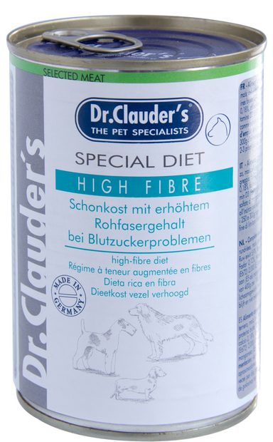 DR. CLAUDER'S Special Diet High Fibre specializuotas drėgnas maistas šunims, sergantiems diabetu 400g