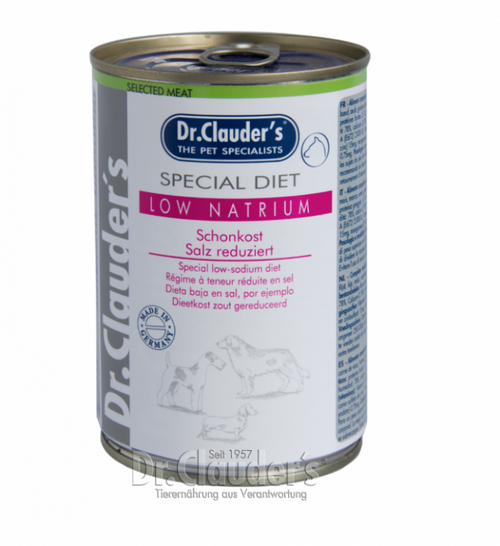 DR. CLAUDER'S Special Diet Low Natrium specializuotas drėgnas maistas širdies ir kepenų problemų turintiems šunims 400g