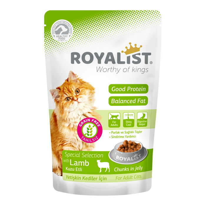 Royalist Wet Pouch Cat Lamb konservai drebučiuose su ėriena katėms 85g