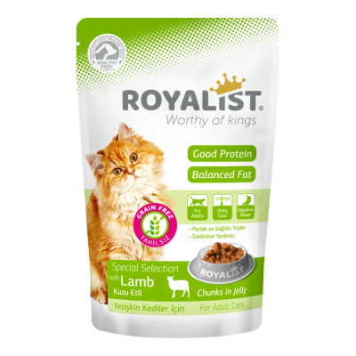 ROYALIST WET POUCH CAT LAMB, konservai drebučiuose su ėriena katėms 85g