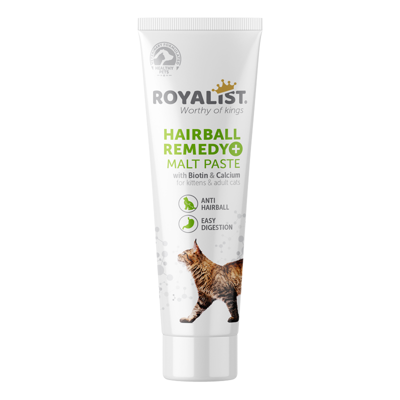 Royalist Hairball Remedy Malt Paste pašaro papildas, padedantis išvengti plaukų kamuoliukų susidarymo katėms ir kačiukams, 100 g