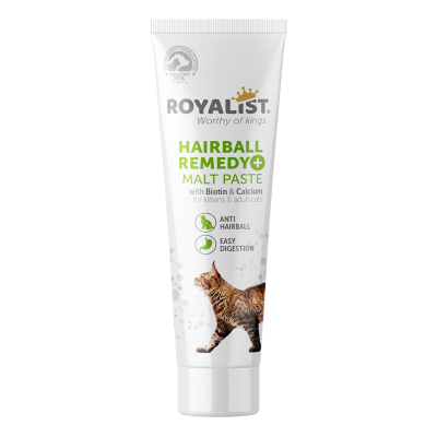 ROYALIST HAIRBALL REMEDY MALT PASTE, pašaro papildas, padedantis išvengti plaukų kamuoliukų susidarymo katėms ir kačiukams, 100 g