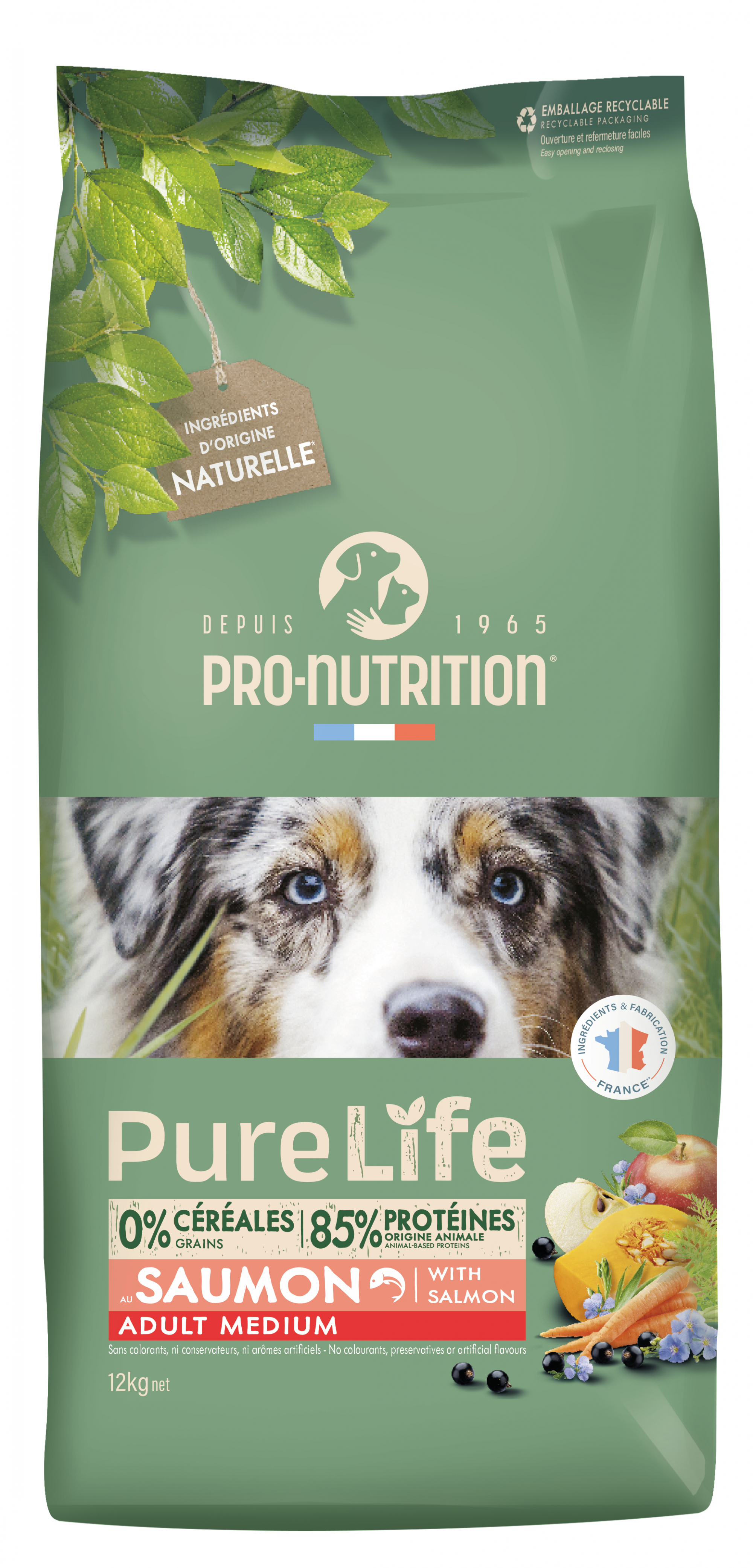 PRO NUTRITION PURE LIFE MEDIUM SALMON,  sausas maistas jautriam virškinimui su lašiša šunims, 12kg