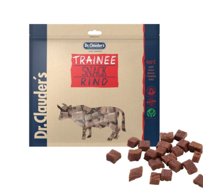 DR. CLAUDER’S TRAINEE SNACK, jautienos skanėstai kubeliais šunims ir katėms 80g