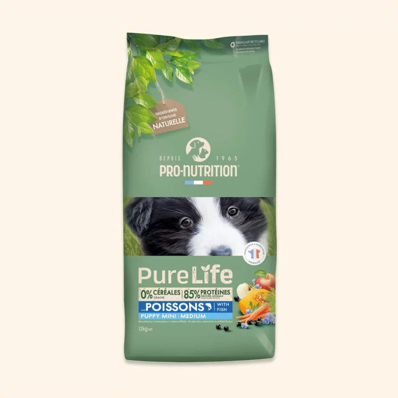 PRO NUTRITION Pure Life puppy mini/medium fish sausas maistas jauniems mažų ir vidutinių veislių šunims su žuvimi 2 kg