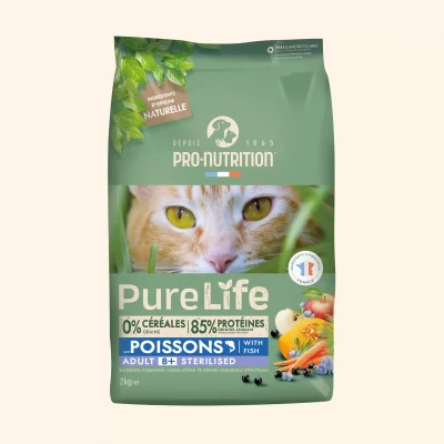 PRO-NUTRITION Pure Life Adult 8+ Sterilised sardine sausas maistas sterilizuotoms vyresnėms nei 8 metai katėms su sardinėmis 2kg