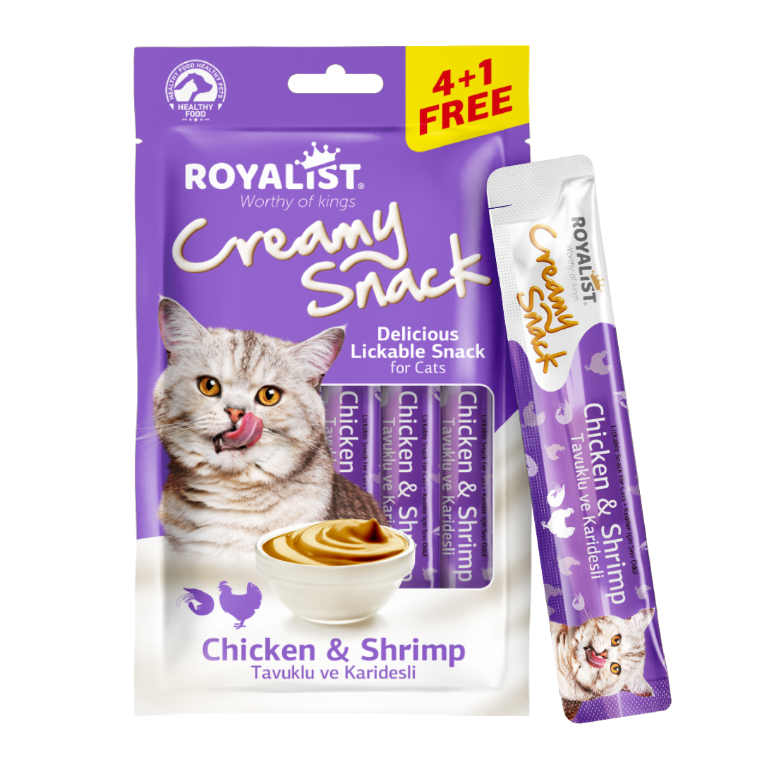 Royalist Creamy Snack Pack Chicken & Shrimp kreminis skanėstas su vištiena ir krevetėmis  katėms 5x15 g